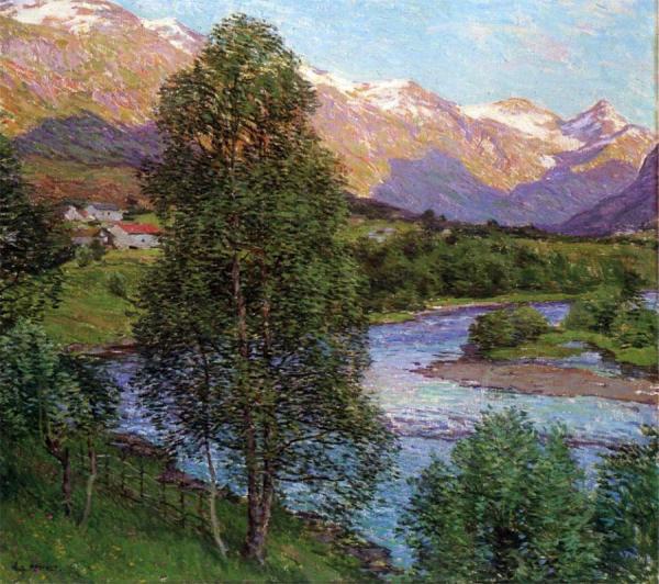 Salmon River, Norway by Willard Leroy Metcalf