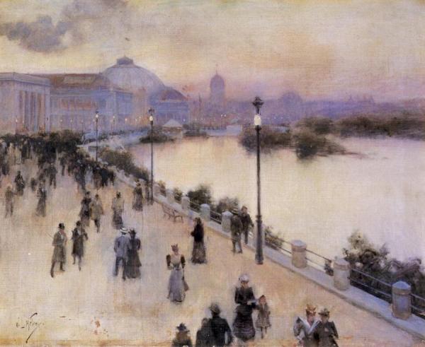 Sunset Hour On The West Lagoon, World Columbian Exposition 1893 by Willard Leroy Metcalf