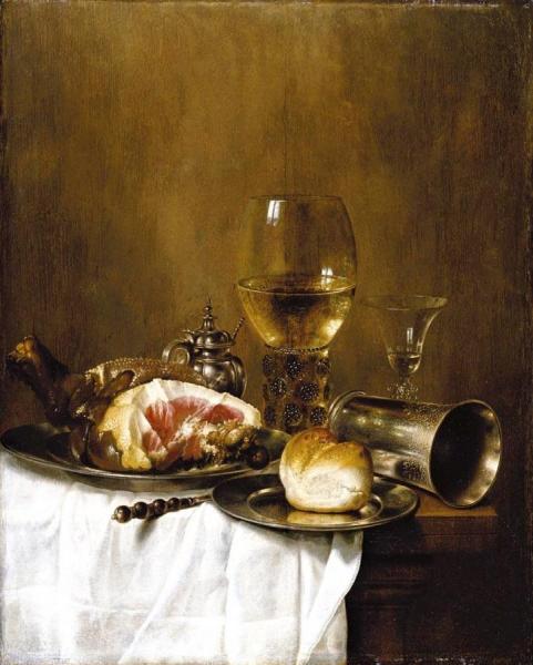 A Still Life Of A Roemer Filled With White Wine, Etc. by Willem Claesz Heda