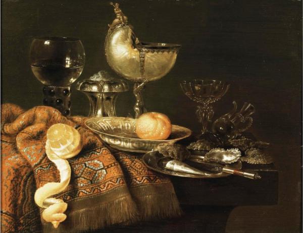 A Still Life With A Nautilus Cup, A Silver Salt Cellar, Etc. by Willem Claesz Heda