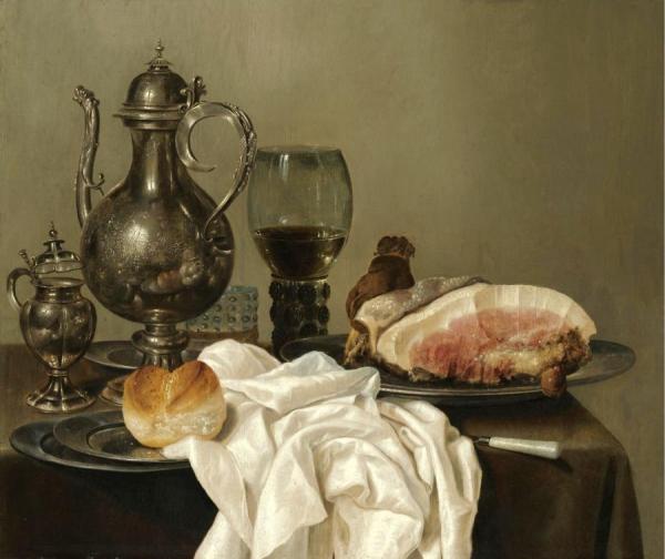 A Still Life With A Silver Tazza, A Silver Pot, Etc. by Willem Claesz Heda