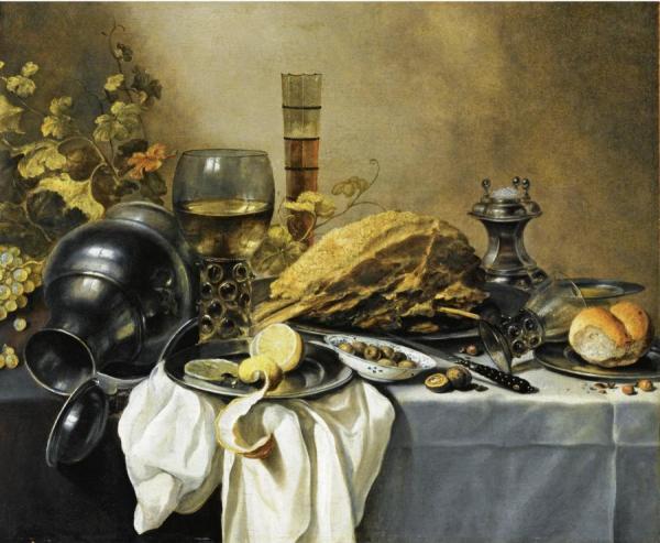 A Still Life With An Overturned Pewter Jug, A Roemer And A Blue Lined Beer Glass, Etc. by Willem Claesz Heda
