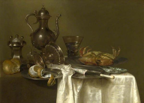 Pewter And Silver Vessels And Crab by Willem Claesz Heda