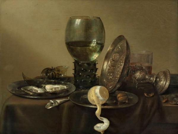 Still Life With Oysters, A Rummer, A Lemon And A Silver Bowl by Willem Claesz Heda