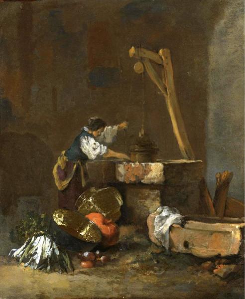 A Woman Pulling Water From A Well, A Pile Of Vegetables At Her Feet by Willem Kalf Oil Painting Reproductions