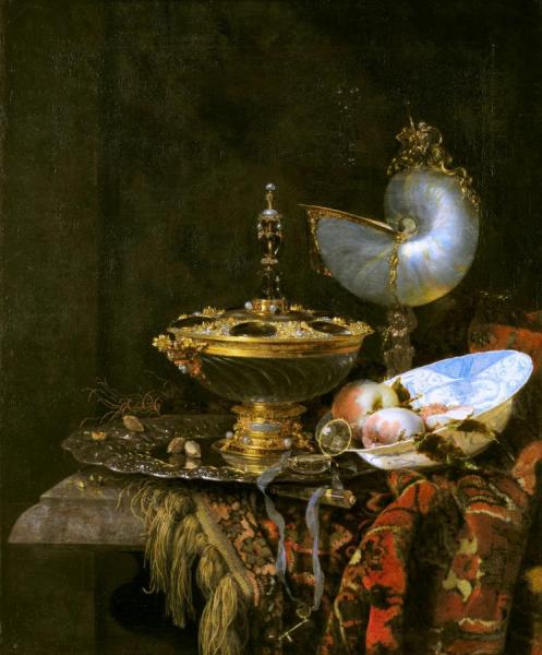 Pronk Still Life With Holbein Bowl, Nautilus Cup, Glass Goblet And Fruit Dish by Willem Kalf Oil Painting Reproductions