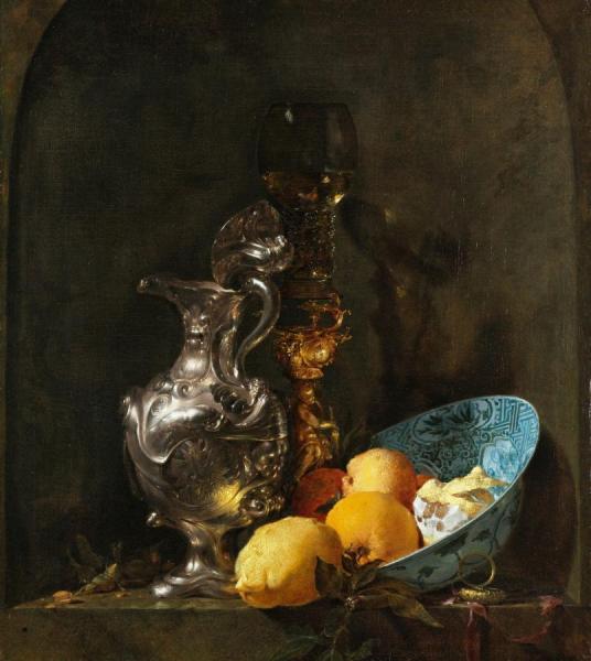 Silver Jug And A Gilt Cup Stand With A Bowl Of Fruit by Willem Kalf Oil Painting Reproductions