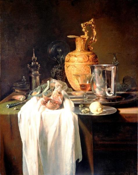 Still Life With Ewer, Vessels And Pomegranate by Willem Kalf