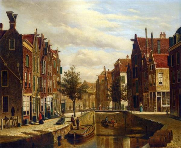 Willem Koekkoek A Morning Walk By A Dutch Canal