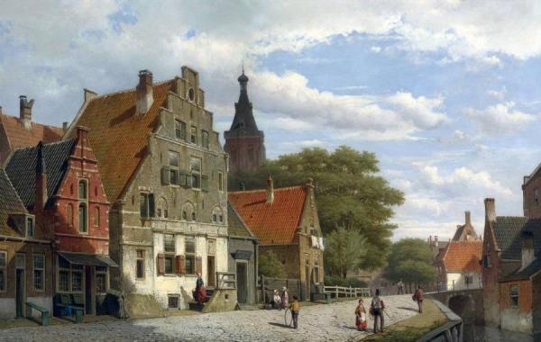 Willem Koekkoek Children And Travellers Along The Canal