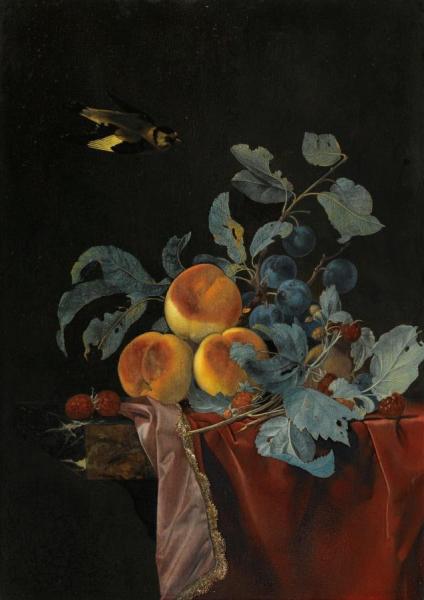 A Still Life With Peaches, Raspberries And Damsons by Willem Van Aelst