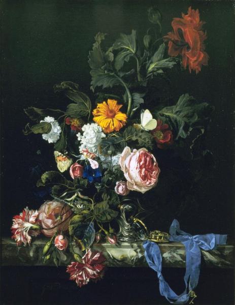 Flower Still Life With A Watch by Willem Van Aelst Oil Painting Reproductions