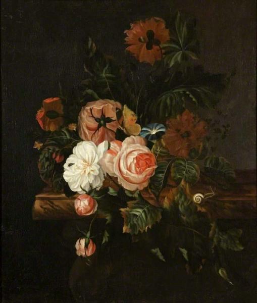 Roses And Poppies And A Snail by Willem Van Aelst
