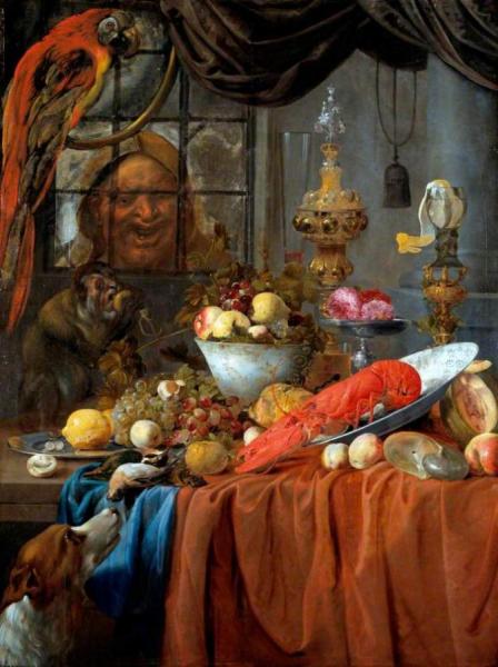 Still Life With Fruit, Lobster And Silver Vessels by Willem Van Aelst