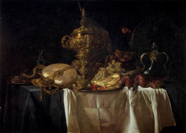 Still-life With Fruit, Parrot, And Nautilus Pitcher by Willem Van Aelst Oil Painting Reproductions