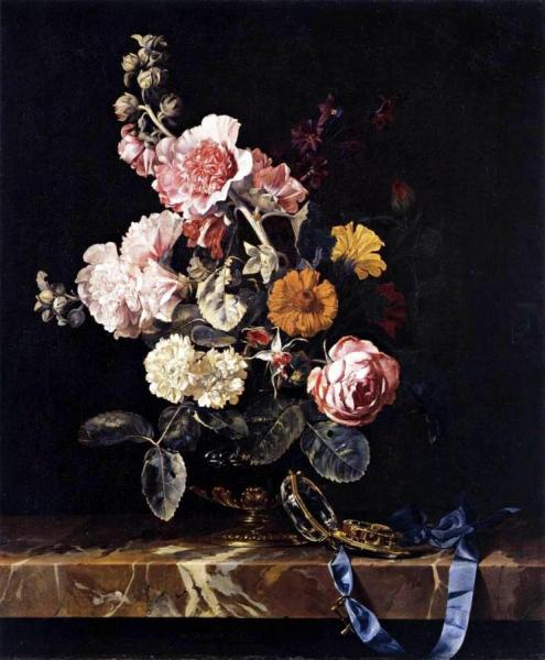 Vase Of Flowers With Pocket Watch by Willem Van Aelst