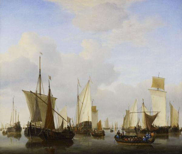Willem Van De Velde The Younger A Calm: A State's Yacht, A Barge And Many Other Vessels Under Sail