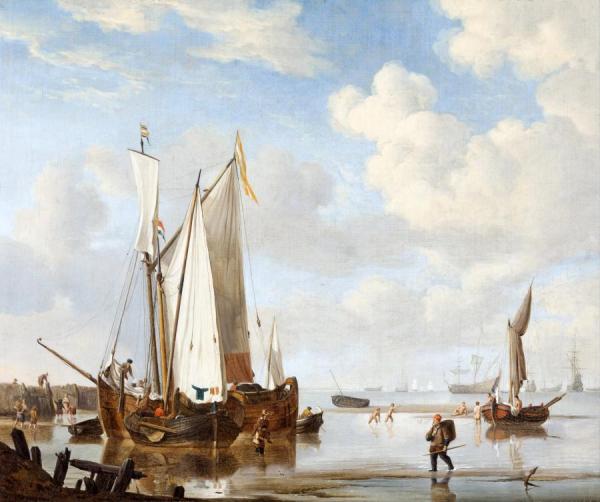 Willem Van De Velde The Younger A Wijdschip And A Kaag In An Inlet Close To A Sea-wall
