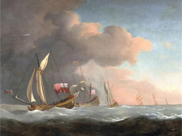 Willem Van De Velde The Younger English Royal Yachts At Sea In A Strong Breeze, In Company With A Ship Flying The Royal Standard