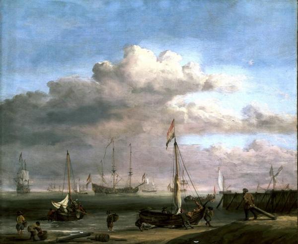 The Dutch Coast With A Weyschuit Being Launched And Another Vessel Pushing Off From The Shore by Willem Van De Velde The Younger