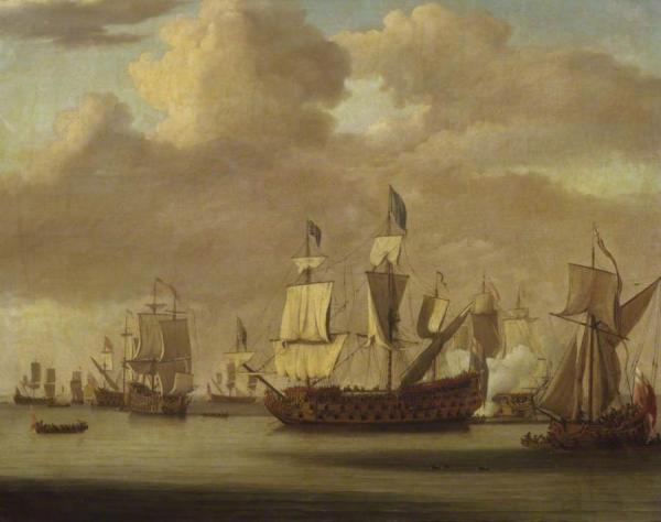 Calm: Hms "royal James" A Royal Yacht And Other Shipping by Willem Van Der Velde The Elder Oil Painting Reproductions