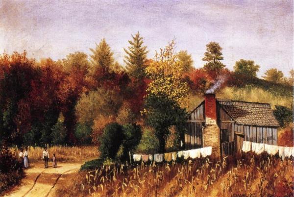 Autumn Scene In North Carolina With Cabin, Wash Line, And Cornfield by William Aiken Walker