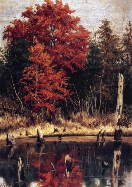 Autumn Wood In North Carolina With Tree Stumps In Water by William Aiken Walker Oil Painting Reproductions