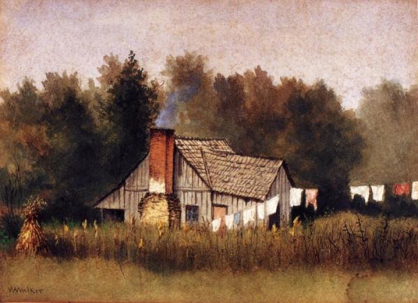 Cabin Viewed From Rear With Wash Line by William Aiken Walker