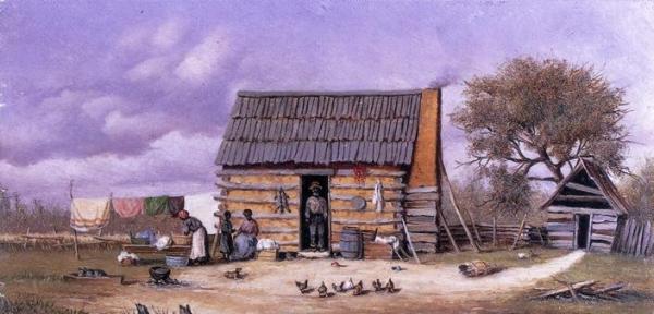Log Cabin With Stretched Hide On Wall by William Aiken Walker