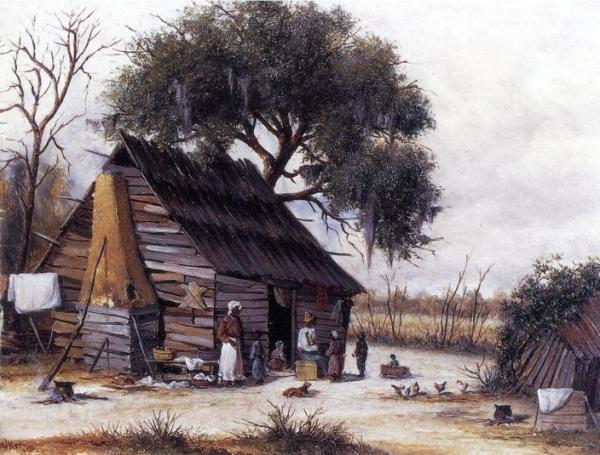 Louisiana Cabin Scene With Stretched Hide On Weatherboard And Stock Chimney Covered With Clay by William Aiken Walker