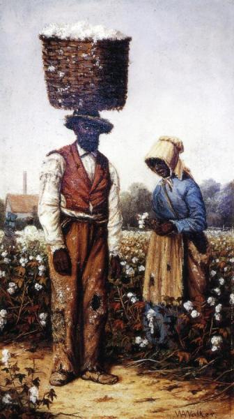 Negro Couple In Cotton Field, Woman With Yellow Bonnet by William Aiken Walker Oil Painting Reproductions