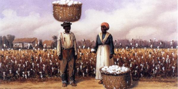 Negro Man And Woman In Cotton Field With Baskets Of Cotton by William Aiken Walker