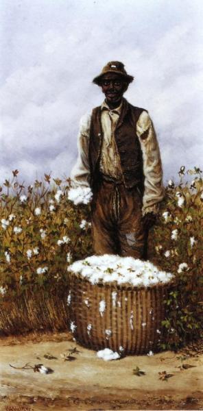 Negro Man In Cotton Field With Basket Of Cotton by William Aiken Walker