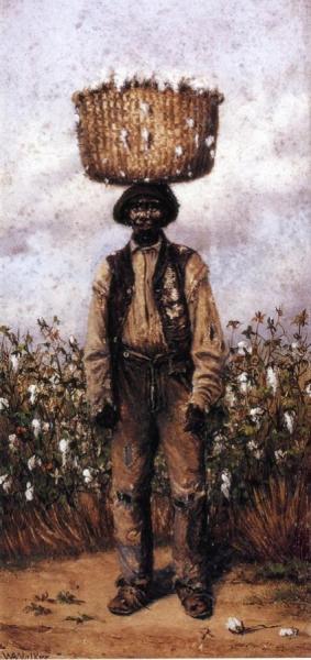 Negro Man In Cotton Field With Basket Of Cotton On Head by William Aiken Walker