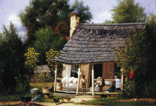 North Carolina Cabin With Scalloped Trim On Roof And Wild Cannas by William Aiken Walker Oil Painting Reproductions