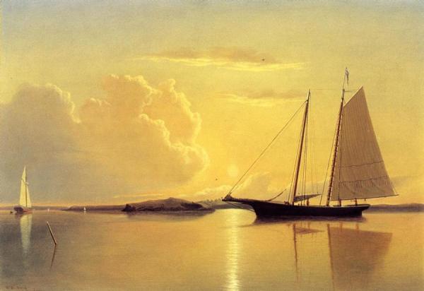 Schooner In Fairhaven Harbor, Sunrise by William Bradford