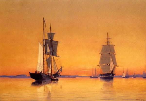 Ships In Boston Harbor At Twilight by William Bradford