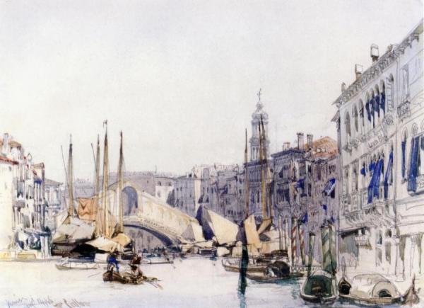 The Grand Canal, Venice, Looking Towards The Rialto Bridge by William Callow, R.w.s.