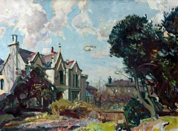 Caroline Place With Barrage Balloons by William Charles Penn