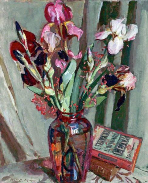 Iris In A Red Glass Vase by William Charles Penn