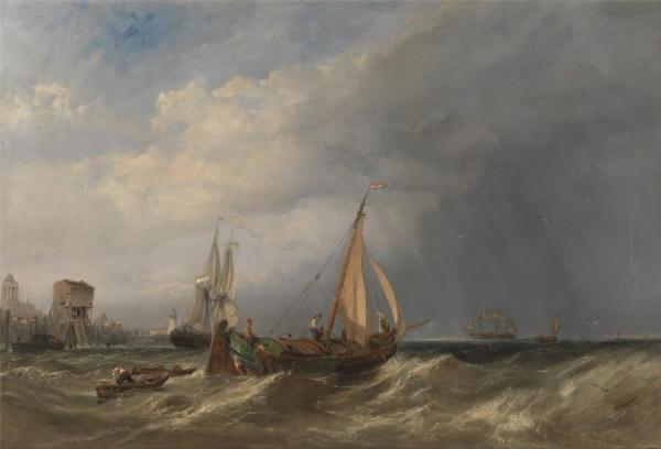 William Clarkson Stanfield A Dutch Barge And Merchantmen Running Out Of Rotterdam