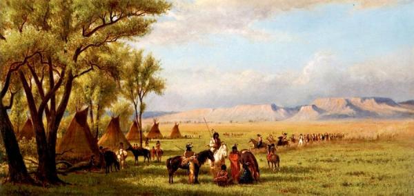 Encampment With Tipis And Native Americans by William De La Montagne Cary