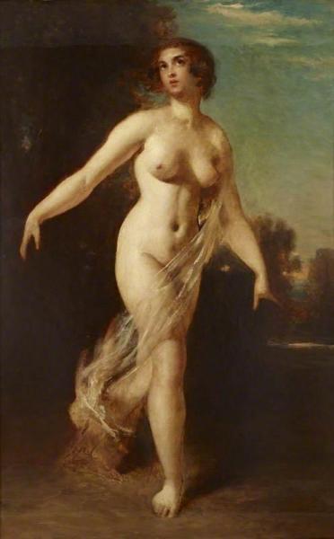 A Female Nude Striding In A Landscape by William Etty