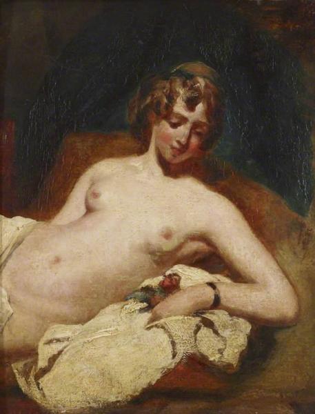 Half-figure Of A Reclining Female Nude On Her Side by William Etty