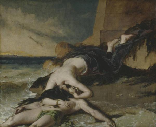 Hero, Having Thrown Herself From The Tower At The Sight Of Leander Drowned, Dies On His Body by William Etty