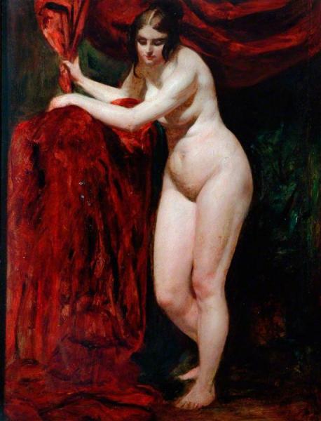 Nude Woman, Holding Red Drapery by William Etty