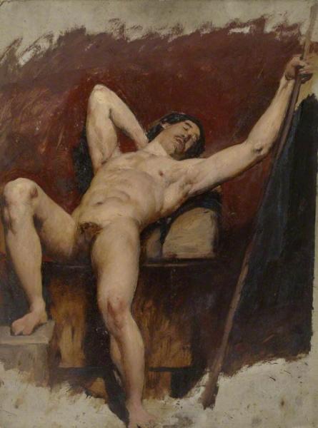 William Etty Reclining Male Nude, Raised Right Knee