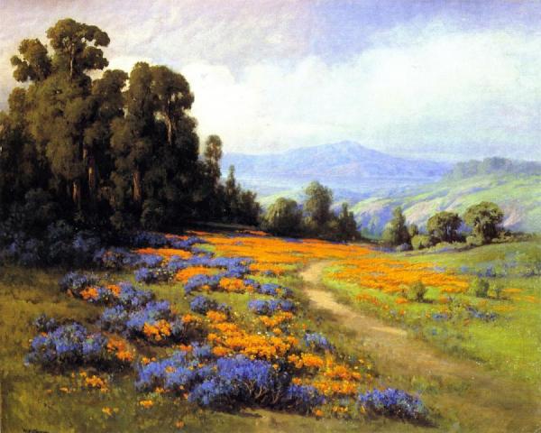 Northern California Landscape With Poppies And Lupines by William Franklin Jackson