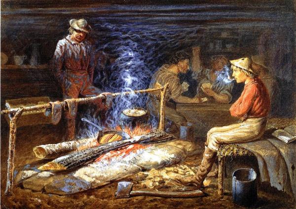 Cabin On The Fraser River, B. C., "the Bacon Is Cooked" by William George Richardson Hind