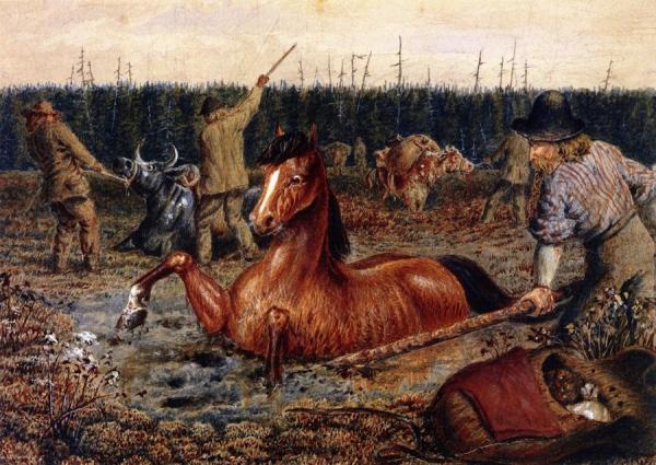 Crossing Swamps Near Head Water, North Saskatchewan by William George Richardson Hind Oil Painting Reproductions